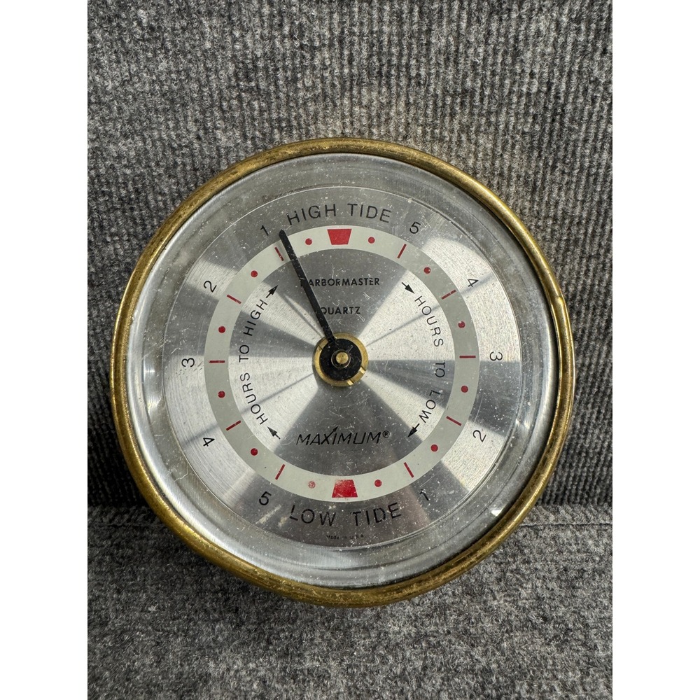 Maximum Harbormaster Quartz Tide Clock Brass Nautical Marine High Low Tide USA